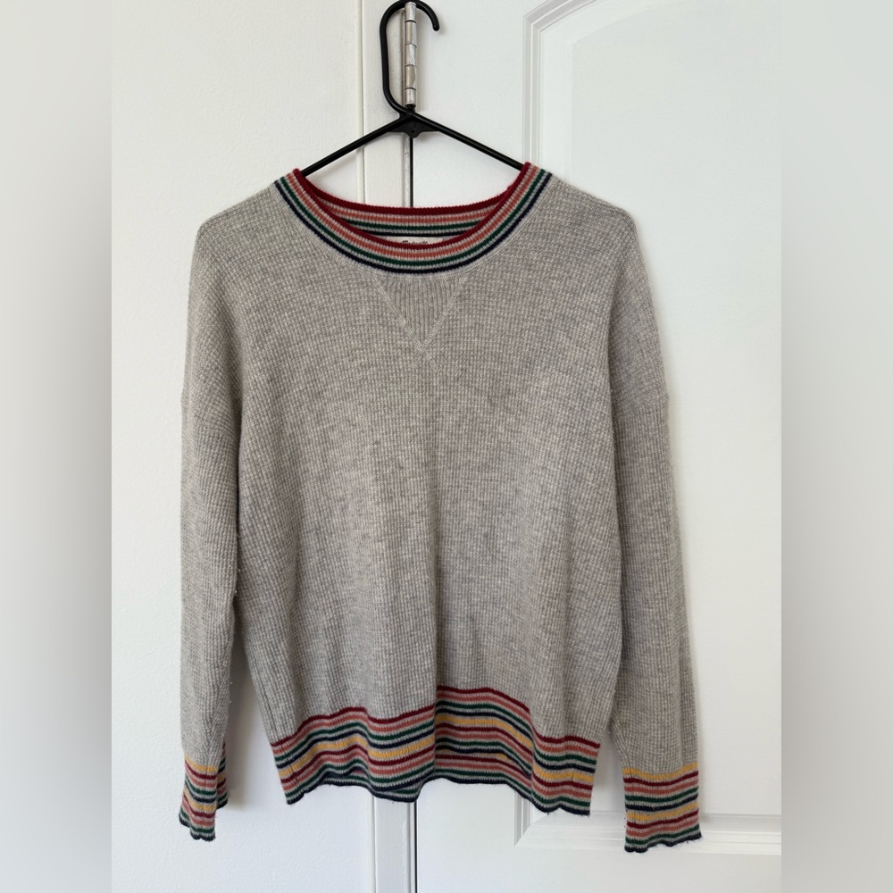 Madewell 100% cashmere Crewneck Sweater with Striped Detail